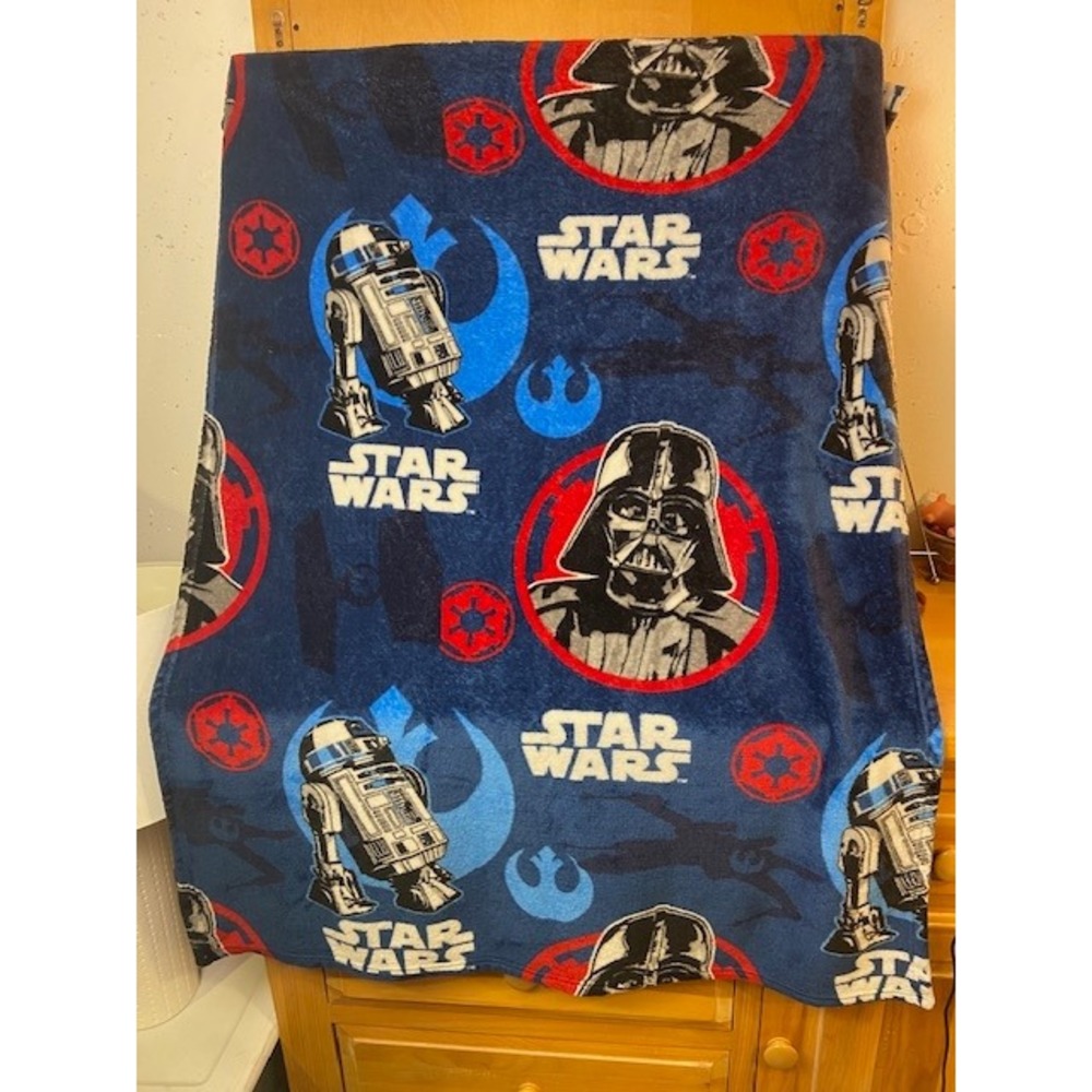 Star Wars Fleece Throw Blanket Darth Vader R2-D2 Navy Blue Plush Soft 50"x40"